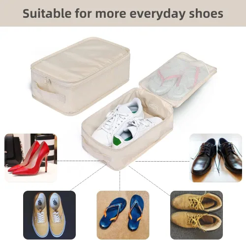 Vista 2 de JJ POWER Bolsas de viaje para zapatos, organizador plegable impermeable para zapatos de doble capa, Crema, Uso diario