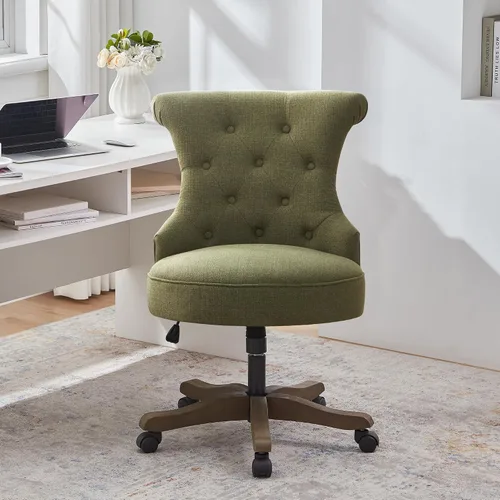 Vista 19 de HUIMO Silla de oficina en casa, sillas de escritorio tapizadas sin brazos con ruedas, altura ajustable, silla de escritorio para computadora