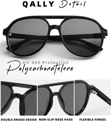 Vista 4 de QALLY Womens Retro 70s Polarized Sunglasses Classic Large Square Sunglasses with Vintage Plastic Frame