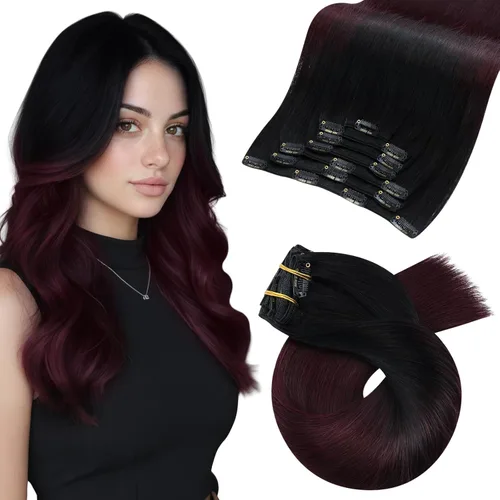 Vista 31 de Moresoo Extensiones de cabello humano con clip, balayage, color marrón oscuro a marrón dorado con clip, extensiones de cabello humano con clip, 5