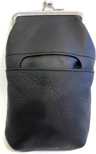 Vista 2 de Las mujeres 100% puro cuero cigarrillo caso encendedor partido bolsillo cremallera moneda bolsa -4 color (negro)