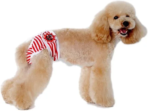 Vista 2 de Visky mascota hembra higiénica sanitaria Pant reutilizable reutilizable Pañales para perros (Rojo, Pequeño)