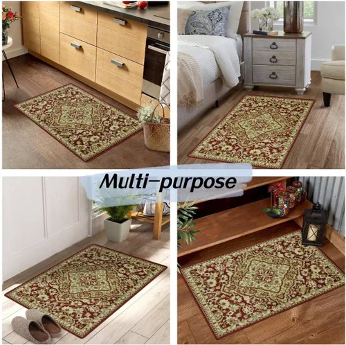 Vista 8 de Fashionwu Alfombra larga para pasillo, alfombra floral que no desprende pelusa, alfombra grande oriental envejecida, larga para baño, sala de estar