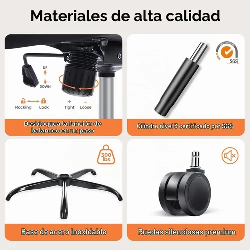 Vista 5 de Silla ergonómica de oficina, silla de escritorio de malla, color Negro
