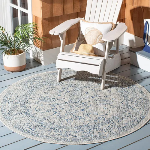 Vista 25 de SAFAVIEH Alfombra lavable al aire libre, colección Courtyard - 2'3" x 5', azul aguamarina y gris, no desprende pelusa y fácil limpieza, ideal