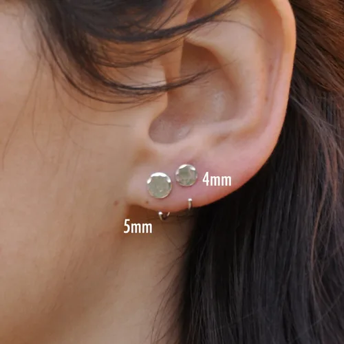 Vista 2 de Half Huggie Hammered Silver Disc Hoop Earrings for Women Tiny Cartilage Birthstone Stud Piercing Earring Hypoallergenic Screw Back Dainty Hug