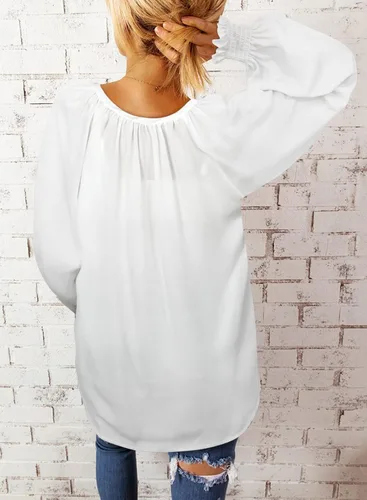 Vista 2 de Dokotoo Blusas para mujer, de manga larga, cuello en V, casuales, de gasa, para otoño, 2024