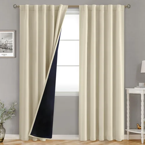 Vista 64 de BGment Cortinas 100% opacas beige de 63 pulgadas de largo con forro aislante térmico, bolsillo para varilla y lengüeta trasera de doble capa