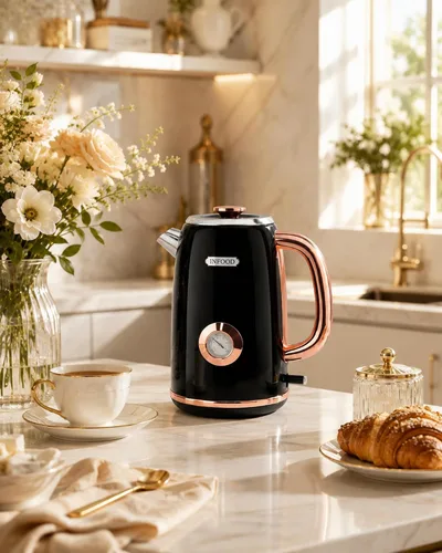 Vista 9 de INFOOD Hervidor eléctrico retro de 1.7 l/57 onzas con termómetro – Hervidor de té de agua caliente de acero inoxidable de 1500 W de ebullición