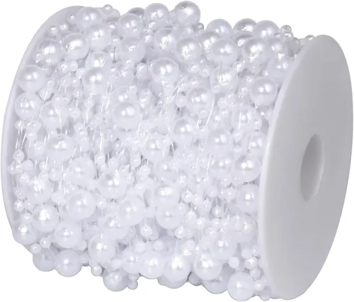 Vista 15 de Cadikez Cadena de 98 pies de cuentas de perlas, rollo de cuentas de perlas de imitación negras de 8 mm y 3 mm a granel para decoración de flores