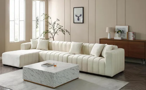 Vista 7 de Sofá modular de lujo en forma de L con canal profundo tapizado de terciopelo capitoné, sofá modular para dormitorio, oficina, apartamento