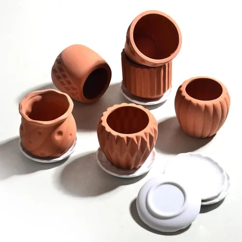 Vista 5 de B SEPOR Macetas de cerámica hechas a mano, mini maceta de arcilla para plantas pequeñas de interior, suculentas, cactus con bandeja de melamina
