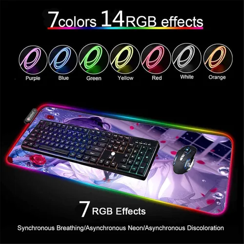 Vista 3 de Mouse Pads Sexy Anime Girl RGB Mouse Pad Gaming Seven Colors XXL Large Mousepad Backlit LED Gamer Mause Carpet Desk Mat 27.55 inch x12 inch