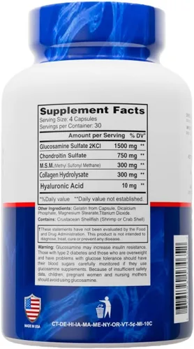 Vista 2 de Suplemento nutricional de glucosamina y condroitina de alta calidad, soporte saludable para articulaciones, huesos y rodillas, rico en MSM