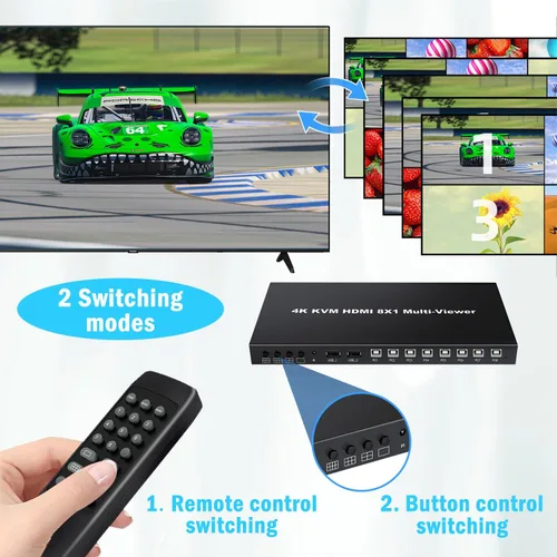 Vista 5 de MultiViewer HDMI 8x1 con función KVM, 4K@30Hz HDMI Quad MultiViewer Share 8 ordenadores simultáneamente, permitiéndoles compartir un conjunto