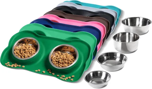 Vista 13 de Hubulk - Comedero doble de acero inoxidable con base de silicona antideslizante antiderrames y pala para alimento, para perros pequeños, medianos
