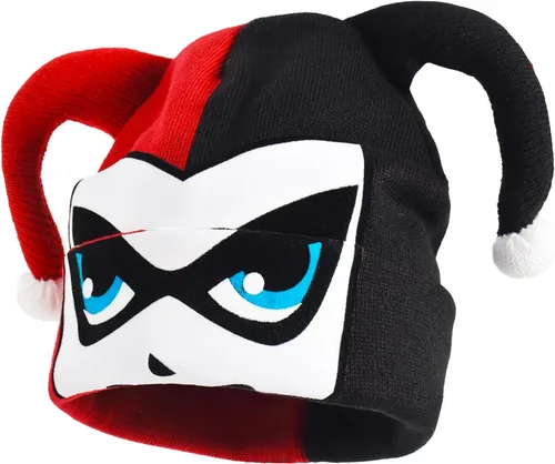 Vista 5 de DC Comics Harley Quinn - Gorro de punto de invierno enrollable, rojo, talla única, Rojo