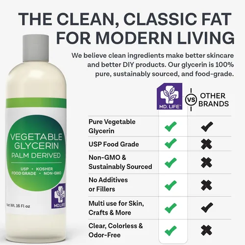 Vista 5 de MD.LIFE Aceite líquido de glicerina vegetal, glicerina vegetal sostenible de grado alimenticio, 16 onzas, glicerina de grado farmacéutico para piel