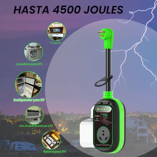 Vista 4 de EyGde Adaptador de 15 amperios a 30 Amp 110 RV con protector de sobretensión, adaptador patentado 4500J 5-15P macho a TT-30R RV enchufe RV Verde