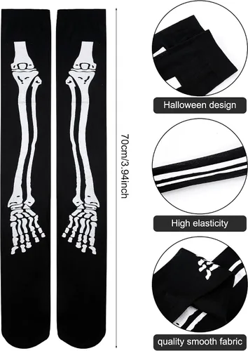 Vista 3 de Boao 4 pares de medias largas hasta el muslo de Halloween por encima de la rodilla, calcetines para festivales de cosplay