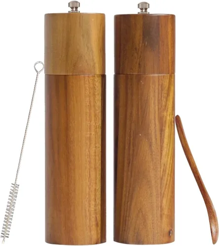 Vista 11 de 2 Pieces Acacia Wood Manual Pepper Grinder and Sea Salt Mill Set Handheld Spice Tool for Kitchen(GStraight Tube)