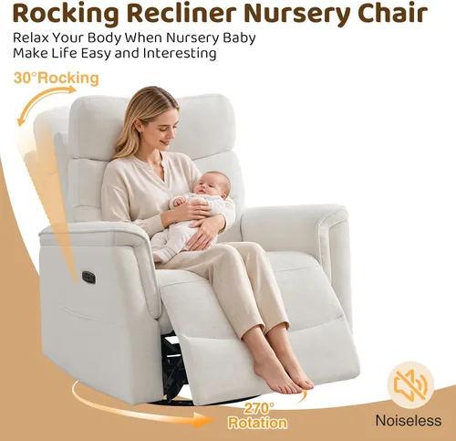 Vista 5 de Silla reclinable giratoria de gran tamaño de 26 pulgadas Blanco crema