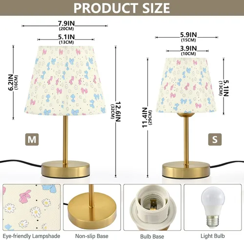 Vista 2 de Pastel Pink Blue Table Lamp for Bedroom, 3-Color Dimmable Light Desk lamp with Fabric Shade, Antique Bronze Base, Bedside Lamp for Nightstand, Office