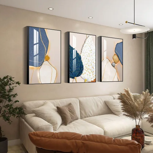 Vista 6 de MPLONG Arte de Pared Enmarcado de Estilo Brillante - Patrón de Forma Moderna Abstracta en Blanco, Azul, Amarillo, Gris - Que Combina Artísticamente