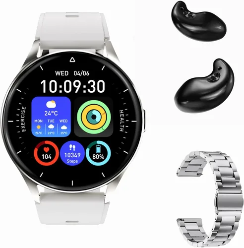 Vista 9 de X10 - Reloj inteligente con auriculares para iPhone, Android, smartphones de 1.39 pulgadas, redondo, Bluetooth, llamadas, reloj inteligente Plateado