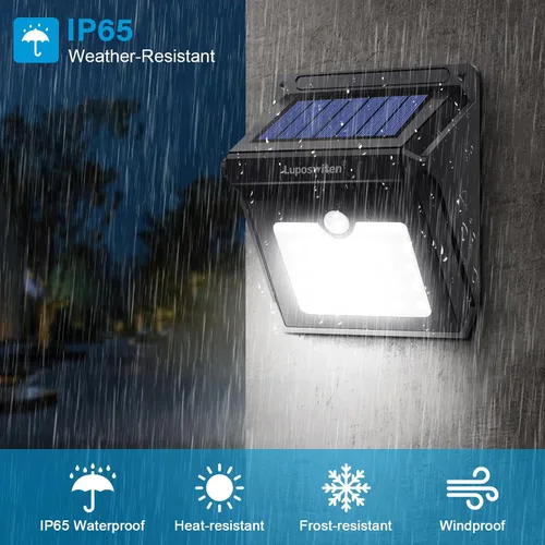 Vista 4 de Luposwiten Luces solares para exteriores, 28 LED, luces solares con sensor de movimiento con ángulo de movimiento de 125°, impermeable, IP65