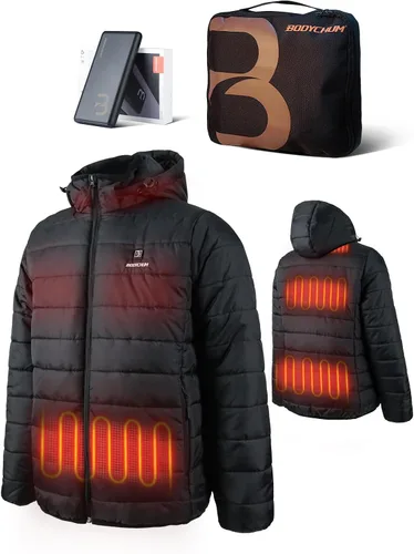 Vista 7 de Bodychum Chaqueta térmica unisex con batería, chaqueta acolchada de invierno para hombres y mujeres, abrigo de calefacción eléctrica para exteriores