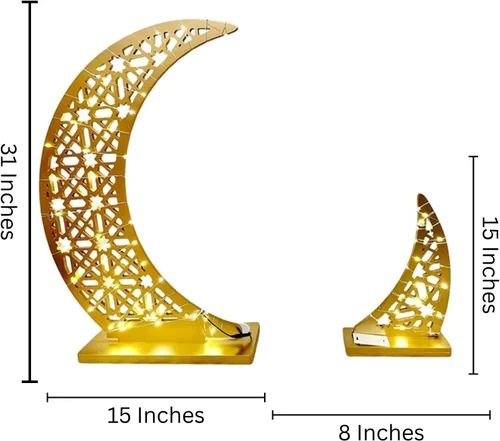 Vista 4 de Soporte de luz de estrella de luna de ramadán, luces nocturnas de bienvenida de Ramadán, decoración de árbol de media luna, decoración de mesa 2 pzas