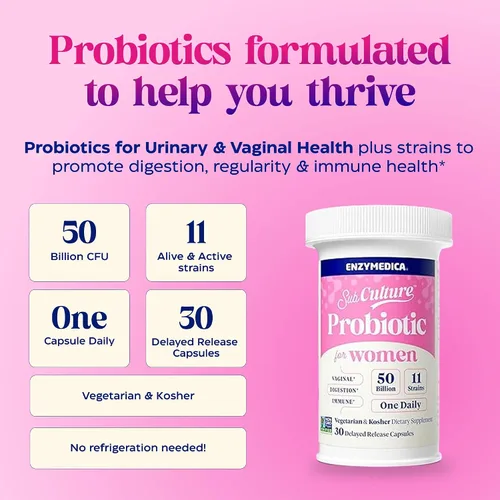 Vista 4 de Enzymedica SubCulture - Probióticos para mujeres, 50 mil millones de UFC, para la salud vaginal y urinaria, apoyo inmune y digestivo, 30 cápsulas