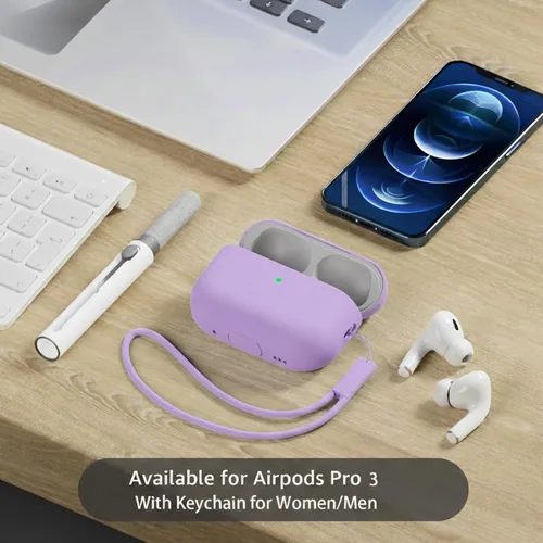 Vista 2 de Compatible con Airpods Pro 3, funda protectora de silicona suave con kit de limpieza y cordón compatible con AirPod Pro de 3ª generación, LED