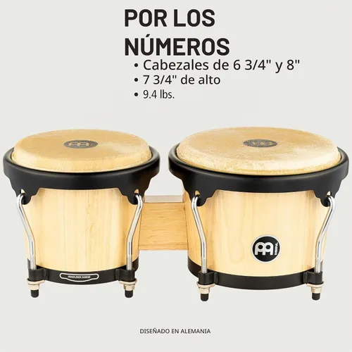 Vista 7 de Meinl Percussion HB100SNT-M bongós de madera natural de 6 3/4 y 8 pulgadas, Natural