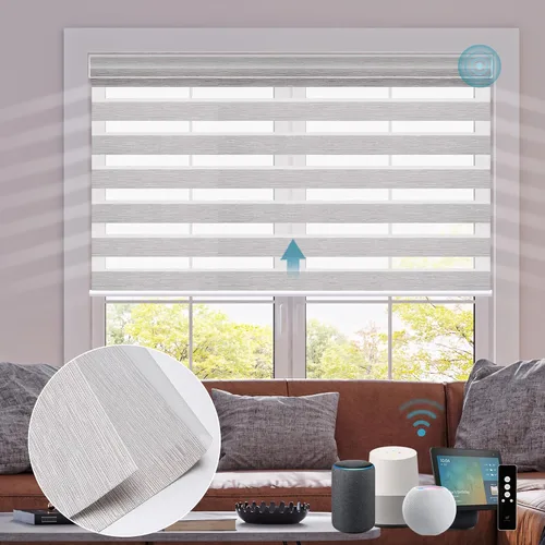 Vista 9 de SmartWings Persianas motorizadas de cebra con cenefa funcionan con Alexa, Homekit Thread, persianas inteligentes de doble capa con control de luz