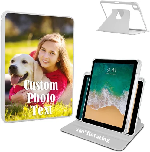 Vista 10 de Funda protectora personalizada con soporte giratorio de 360 grados, con parte trasera transparente y reposo inteligente, soporte para lápices