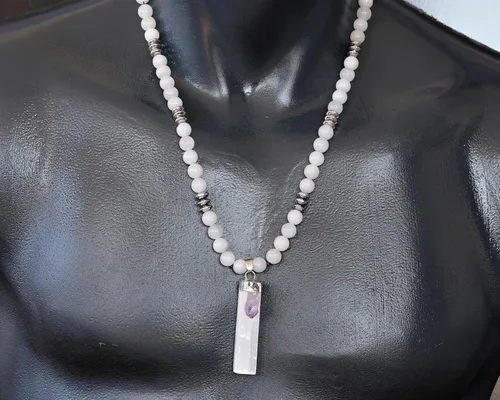Vista 5 de ElisaJewelryArt - Collar unisex de selenita natural con cuentas de cristal de citrino con piedras preciosas de selenita genuina con cierre de piedra