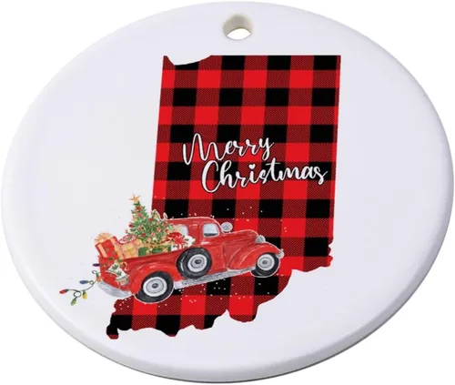 Vista 4 de Adornos de recuerdo de Navidad, adornos de cerámica de Indiana, adornos de regalo ideales para árbol de Navidad, adornos colgantes de recuerdo