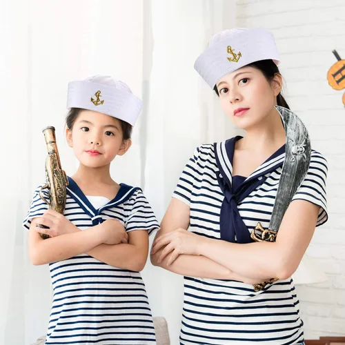 Vista 7 de Boao 6 gorras de marinero blanco de Halloween, gorras de capitán de yate, sombreros náuticos para disfraz de marinero adulto, sombrero de fiesta