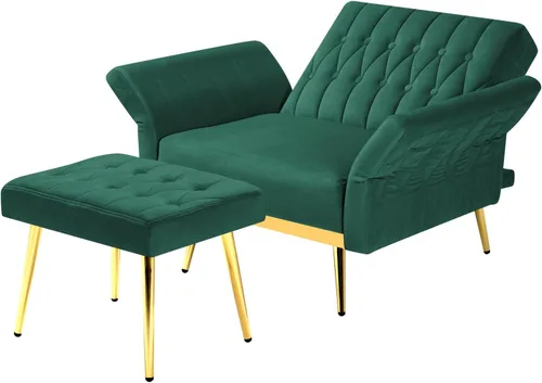 Vista 7 de Silla decorativa de terciopelo con respaldo y reposabrazos ajustables, color verde