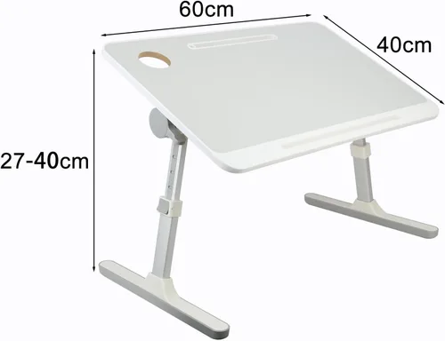 Vista 3 de Escritorio plegable para laptop, mesa plegable para desayuno, mesa de cama ajustable para laptop con alturas y ángulos, mesa plegable con cajón