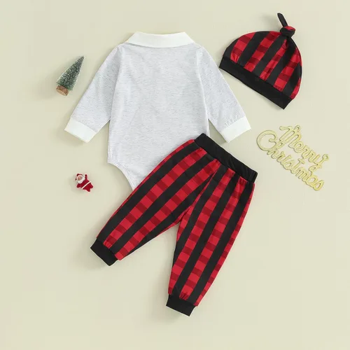 Vista 9 de My First Christmas - Conjunto de mameluco para bebé recién nacido, caballero, mameluco, pantalones a cuadros, ropa de Navidad, My First Christmas