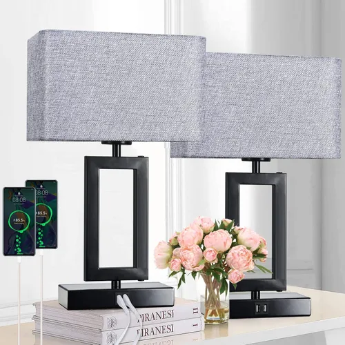 Vista 9 de Juego de 2 lámparas de mesa con control táctil con USB doble, regulable de 3 vías para dormitorio, sala de estar, oficina, bombillas LED incluidas