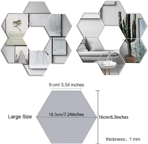 Vista 4 de 15 piezas de acrílico extraíble espejo hexagonal adhesivo de pared espejo de panal para el hogar, sala de estar, dormitorio decoración