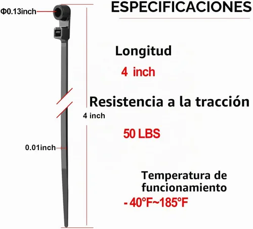 Vista 2 de 200 bridas negras de 4 pulgadas con agujero para tornillo, cabeza montable, correas de sujeción para cables de 50 libras, correas multiusos