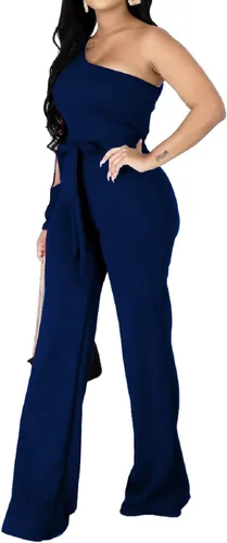 Vista 2 de CuteCherry Monos elegantes para mujer, con una manga, sexy, recto, pantalones largos, con bolsillos