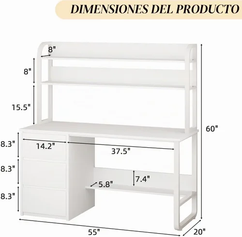 Vista 2 de MaverickFurni Escritorio blanco para computadora de 55 pulgadas