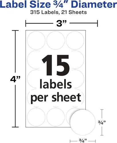 Vista 4 de Avery® Etiquetas extraíbles multiusos, calcomanías redondas de 3/4 pulgadas, blancas, no imprimibles, 315 etiquetas en blanco en total (6738)