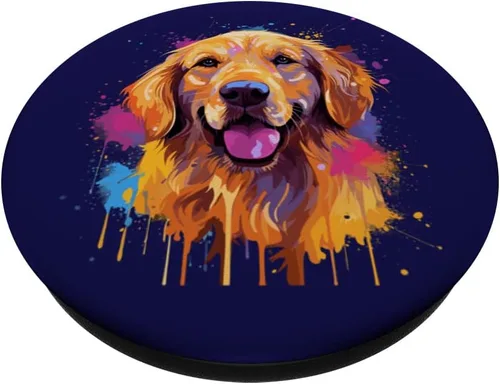 Vista 2 de Golden Retriever - Retrato artístico para mascotas, diseño de perro Goldie, mamá, PopSockets intercambiables